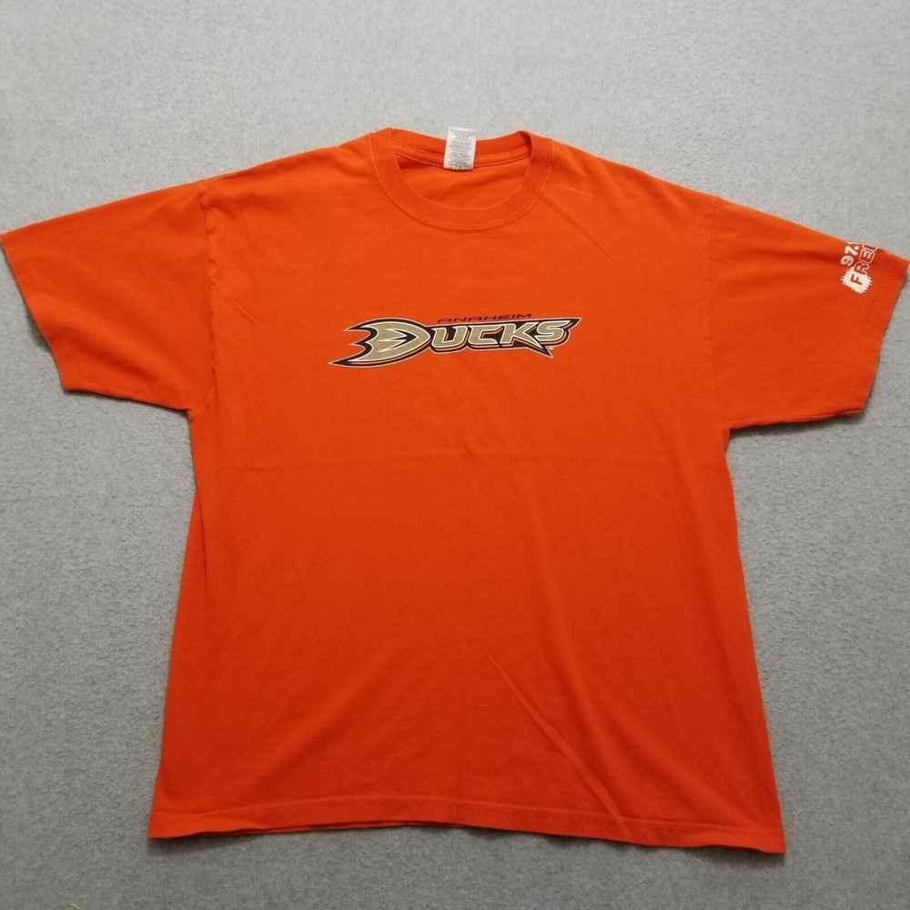 Anaheim Ducks Shirt Mens XL Orange Short‎ Sleeve Jerzees Hockey